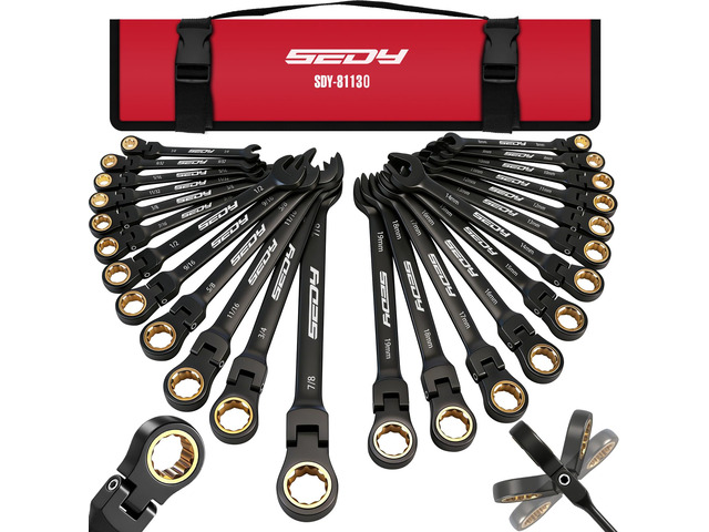 Premium 24-Piece Flex-Head Ratcheting Wrench Set, Metric(819mm)& SAE(1/4-7/8') Combination Wrenches, 72-Tooth CR-V Steel with Durable Black Finish,...