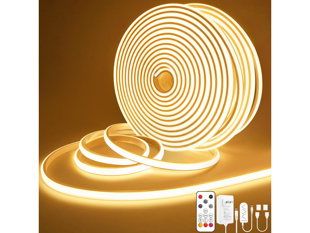 COB LED Strip Lights 65.6Ft, 2 Roll Warm White Dimmable Self-Adhesive Led Rope Light with Remote, Flexible Cuttable Waterproof 3000K Silicone Neon...