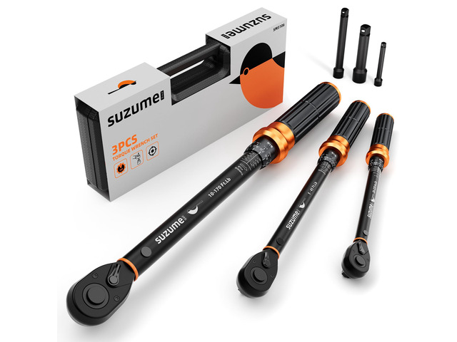 Torque Wrench Set 1/2 3/8 1/4 Inch Drive Click ±3% Accuracy 10170 Ft. lb, 545 Ft. lb, 20220 In. lb, Dual-Direction, 3 Extension Bars Dual-Scale for...