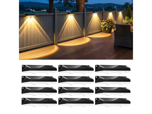 12 Pack Solar Fence Lights Outdoor, 3000/4000/6000K/RGB 12 Modes Fence Lights Solar Powered, 11 Colors, IP65 Waterproof, for Outside Backyard,...