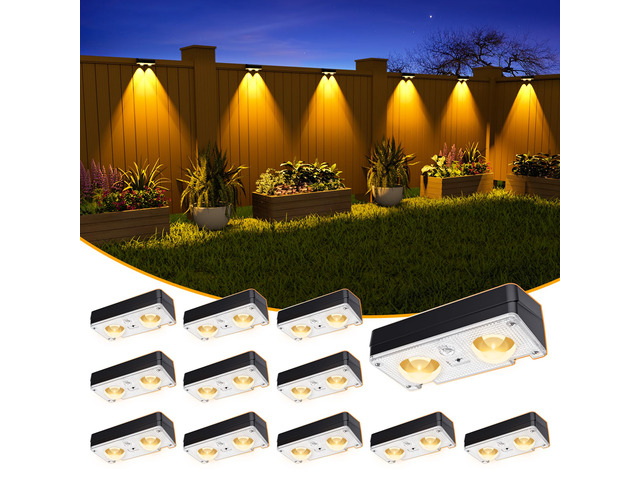 Solar Fence Lights Outdoor Waterproof, 80 Lumens Solar Lights for Fence with Warm White & RGB 8 Colors,Outdoor Solar Light for Deck, Patio,...