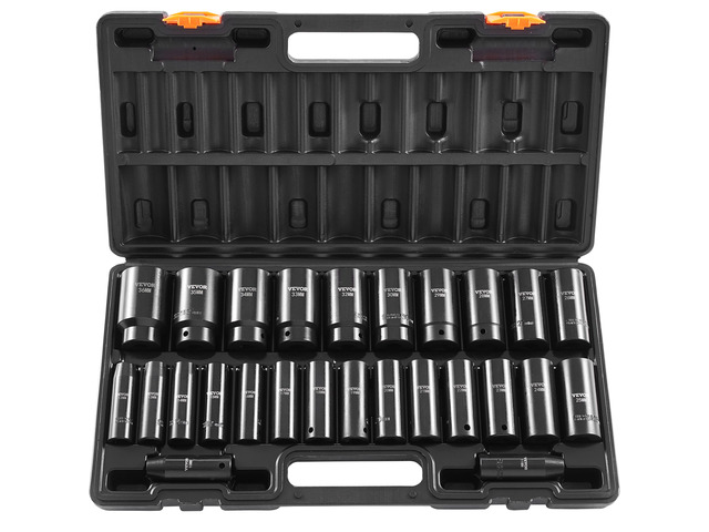 1/2' Drive Impact Socket Set, 26 Piece, Metric 10 to 36 mm Deep Large Jumbo Impact Sockets, 6 Point, Cr-V, Easy-to-Read Size Markings, Rugged...