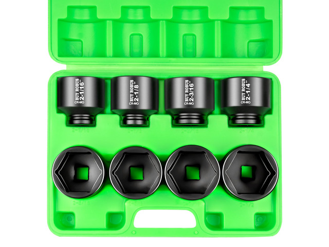 3/4 Drive Stubby Impact Socket Set, 8 PCS Axle Nut Set 12point SAE Standard Sizes 2-1/16, 2-1/8, 2-3/16, 2-1/4, 2-5/16, 2-3/8, 2-7/16, 2-1/2, Heavy...