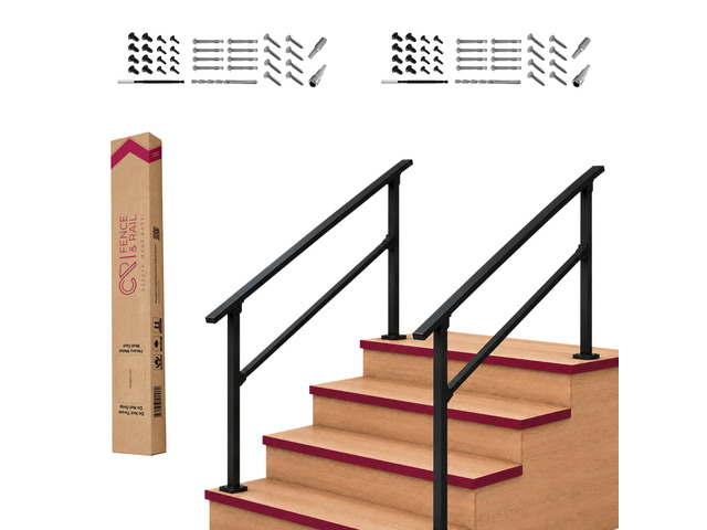 CR Fence & Rail Handrails for Outdoor Steps & Indoor Stair Railing Kit, 3-4 Steps Safety Hand Rail for Porch & Deck (Pack of 2)