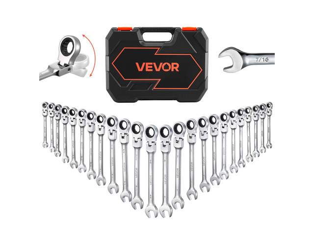 24-piece Ratcheting Wrench Set with 180Â° Flex Head, Anti-Slip Tooth, Combination Wrench Sets with Organizer Box, Metric 8-19mm & SAE 1/4-3/4',...