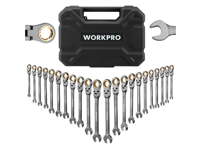 22-Piece Ratcheting Wrench Set, Flex-Head & Nickel Plating Metric & SAE (6-18 mm & 1/4-3/4''), 72 Teeth Cr-V Steel, Combination Wrench Set with...