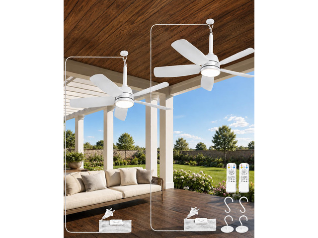 28 Inch Outdoor Ceiling Fan with Light, Remote Patio Gazebo Porch Fan IP65 waterproof outdoor fan with remote control, reversible motor and...