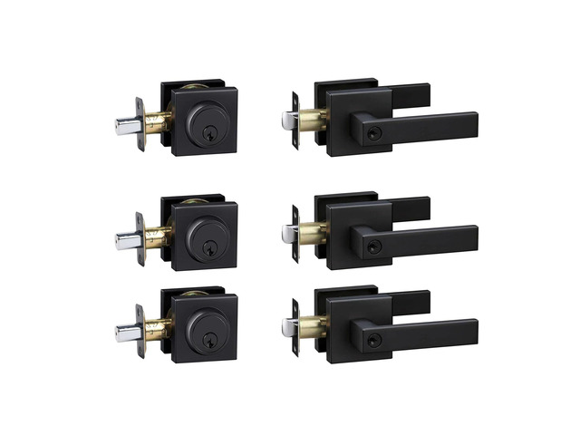 Exterior Door Lock Set with Deadbolt, Front Door Handle Set with Deadbolt, Door Levers Single Cylinder Deadbolt Set, Keyed Alike Heavy Duty Keyed...
