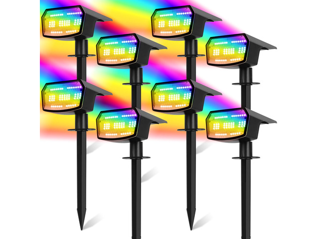 8-Pack Solar Spot Lights Outdoor Waterproof,Landscape Spotlight Multicolor 59 LED, 8 Colors & 9 Modes, IP65 Waterproof, Solar Powered Outdoor...