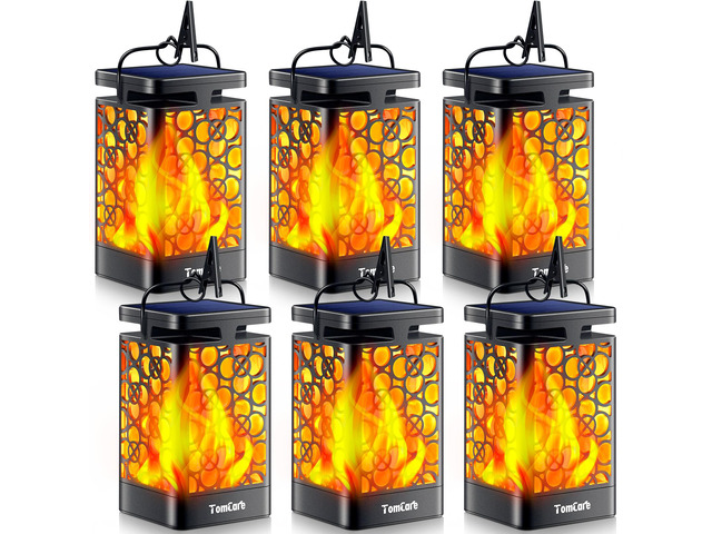Solar Lanterns Outdoor, Flickering Flame Hanging Lights, 6 Pack Realistic Flame Effect, Charges in 6-8 Hours, 10-12-Hour Runtime, IP65 Waterproof,...