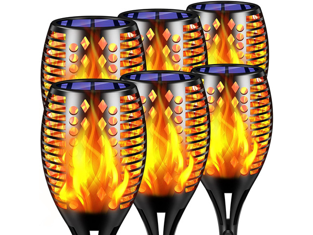 Flickering Flame Solar Torch Lights Outdoor, 43' Tall, 6 Pack Realistic Flame Effect, Charges in 6-8 Hours, 10-12-Hour Runtime, IP65 Waterproof,...