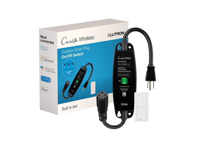 Caseta Smart Outdoor Plug & Remote for Lights (Smart Hub Required) Smart Outdoor Plug for Patio, Backyard, Outdoor Lights, Waterproof, Built to...