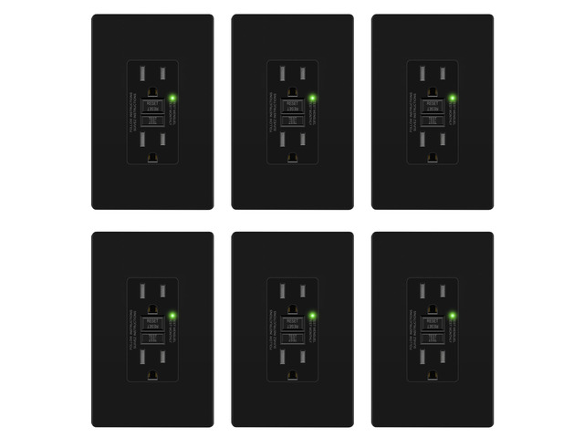 GFCI Outlet 15Amp, GFCI Receptacle, ETL Listed, Matte Black, 6-Pack Tamper-Resistant Receptacle, LED Indicator, Screwless Wall Plate,Thermoplastic,...