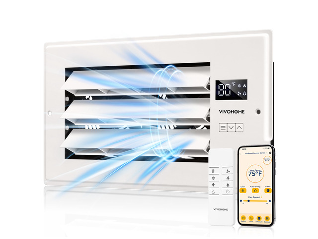 Register Booster Fan - 6'' x 12'' Opening with Adjustable Louver Smart Thermostat & 10-Speed WIFI App Control - AC Vent Fan for Floor, Ceiling,...