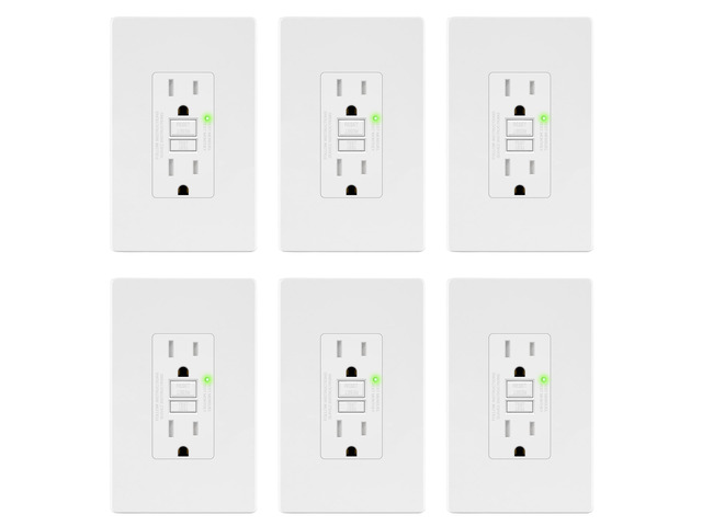 GFCI Outlet 15Amp, GFCI Receptacle, ETL Listed, Matte White, 6-Pack Tamper-Resistant Receptacle, LED Indicator, Screwless Wall Plate,...