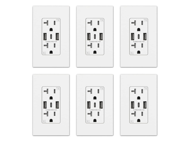 USB Wall Outlet, 3-Port Dual Type C and Type A, 20 Amp, Receptacle for iPhone, iPad, Samsung, Google, LG, HTC, Android Devices and More, UL Listed,...