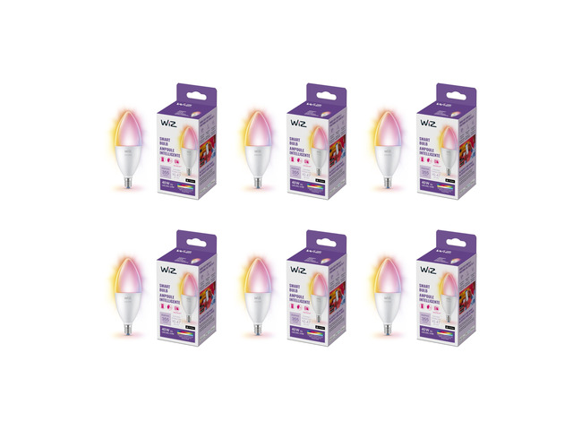 40W B12 Candle Bulb Light, 6-Pack Smart Bulbs, Indoor E12 LED Color Changing Lights, Connects to Wi-Fi, Control with Voice, App, Activate by...
