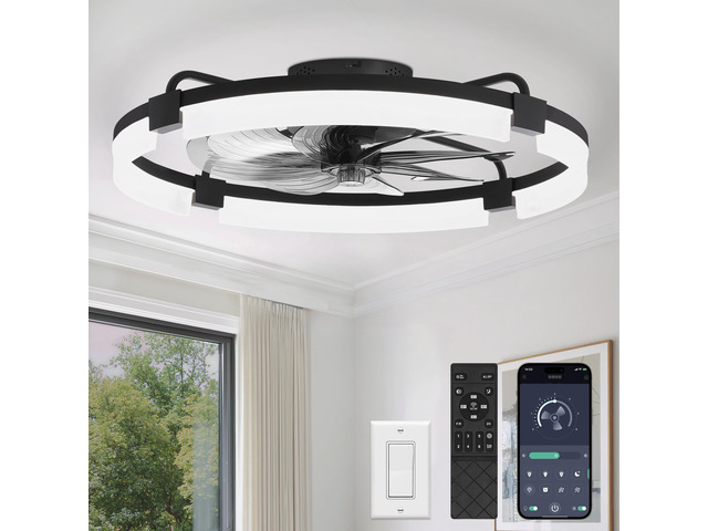 24' Ceiling Fans with Lights, Low Profile Fandelier for Bedroom Flush Mount Fan Light, Stepless Dimmable, App/Remote Control, 3 CCT Led, 6 Speeds,...