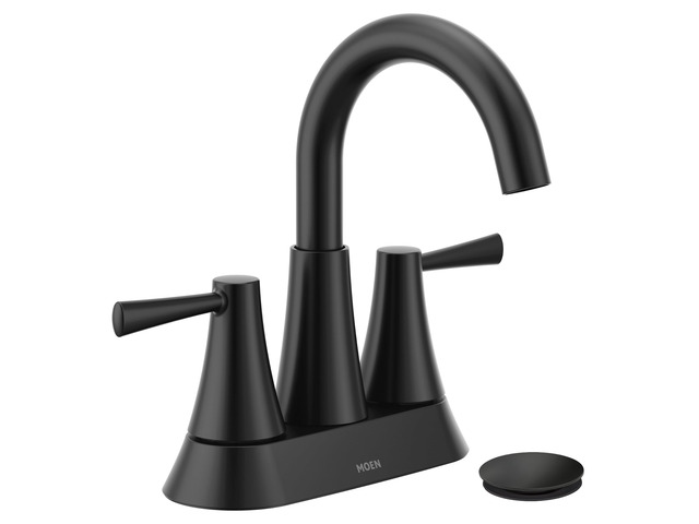 Ronan Matte Black Two-Handle 4' Centerset Modern Bathroom Faucet with Push-Down Drain, 84022BL
