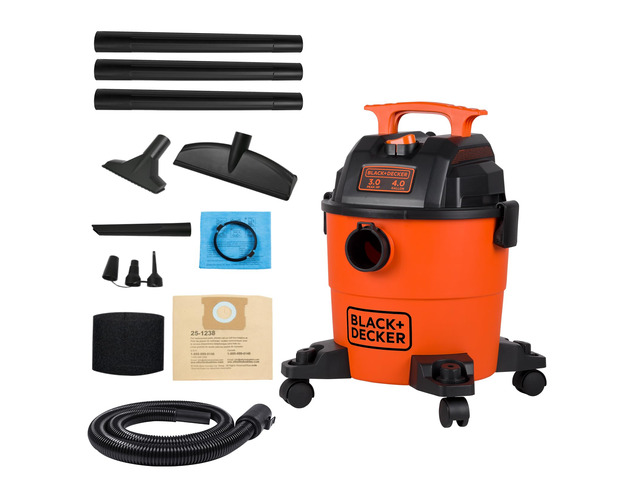 Shop Vacuum Wet and Dry, 4 Gallon 3-in-1 Portable Shop Vac with Accessories, Workshop, Garage, Home and Car Vacuum Cleaner, 3 HP(BDXV18301P-4A)