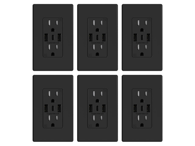 USB Wall Outlets, 3-Ports USB C Wall Outlets Receptacles, Matte Black 15 Amp Outlets with Type-A & C, TR Tamper-Resistant Outlets, Screwless Wall...