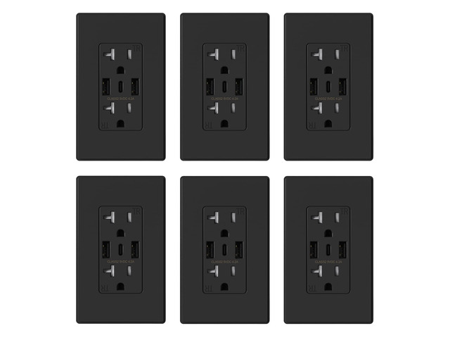 USB Wall Outlets, 3-Ports C Wall Outlets Receptacles, Matte Black 20 Amp Outlets with USB Ports, TR Tamper-Resistant Outlets, Screwless Wall Plate...