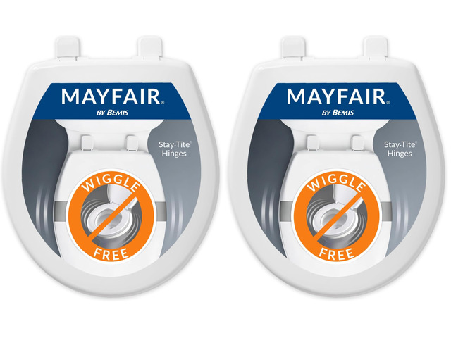 Caswell Modern Slow Close Toilet Seat, Durable Plastic Seat, Made in USA, Round, White (Pack of 2)