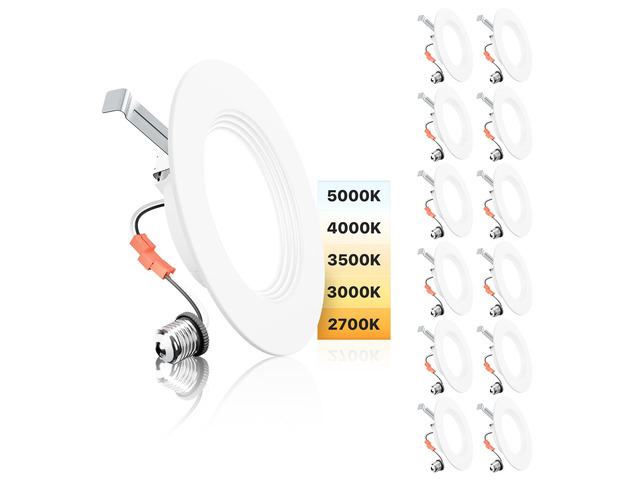 5/6 Inch LED Recessed Can Lights, 5CCT, 9W, 1000LM, 12 Pack Retrofit Baffle Trim, 5%-100% Dimmable, 2700K-5000K Selectable CCT, Damp & IC Rated,...