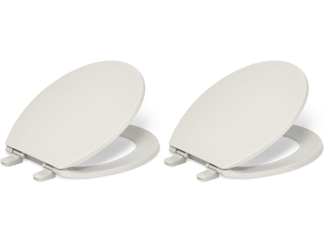 K-4775-47 Brevia Round Toilet Seat with Quick-Release Hinges And Quick-Attach Hardware For Easy Clean, Almond (Pack of 2)