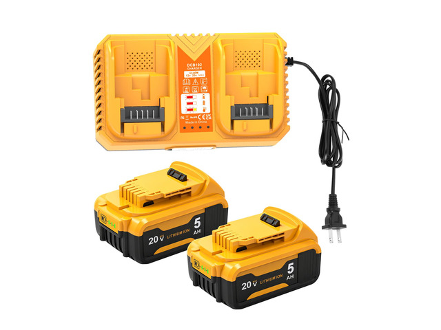2Packs 5.0Ah Battery Replacement for Dewalt 20v Battery with DCB102 Battery Charger Station (Yellow)