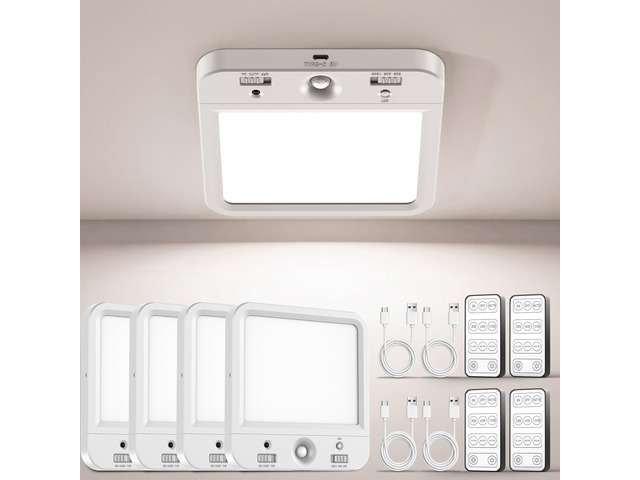 Rechargeable Motion Sensor Ceiling Light, Wireless Remote, 4-Pack Wireless LED Shower Light, 8000mAh Battery Long Lasting Closet Light, 3 Color...