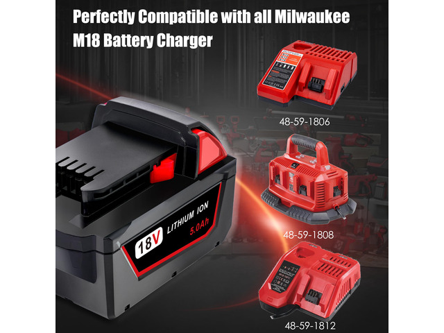 Replace Battery for Milwaukee M18 Battery 5.0ah Compatible with Milwaukee M18 Cordless Power Tools 18V Lithium Battery 1pack