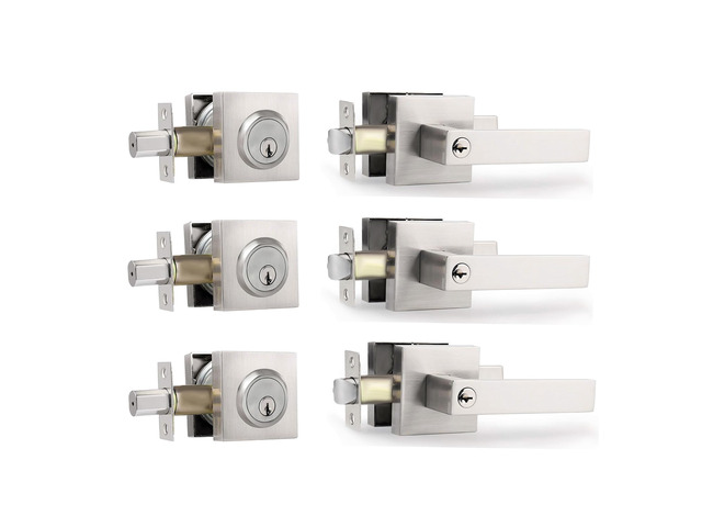Exterior Door Lock Set with Deadbolt, Front Door Handle Set with Deadbolt, Door Levers Single Cylinder Deadbolt Set, Keyed Alike Heavy Duty Keyed...