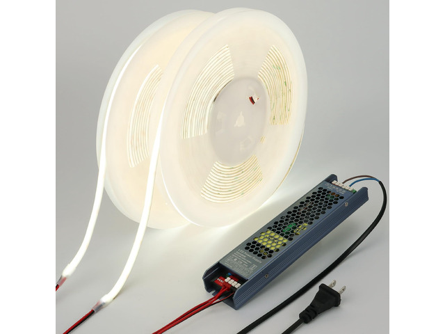 24V Diffused Outdoor COB LED Strip Lights Waterproof 65.6ft IP67 6000K Cool White LED Tape Light Adhesive 160W CRI 93 with Power Supply for Bedroom...