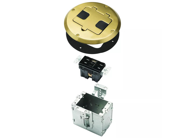 Floor Box Kit 6239ACBP Brass 15A/125V Duplex Receptacle Outlet with USB Ports, Single Gang Electrical Box for Wood Sub-Floor with 3.1A/5V Type A...