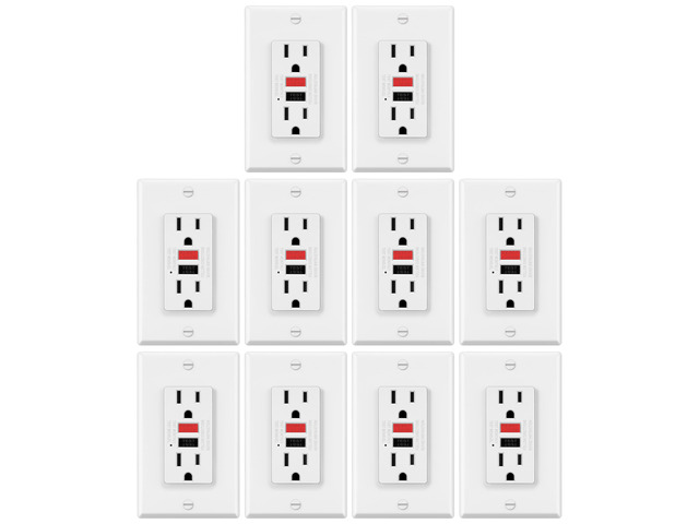 10 Pack 15 Amp GFCI Outlets, Decor GFI Receptacles, ETL Listed Slim Design, 15a Non-Tamper Resistant with LED Indicator, Ground Fault Circuit...
