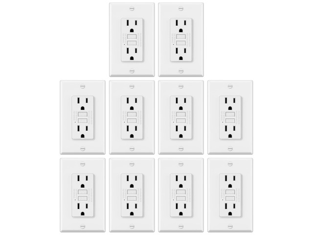 10 Pack GFCI Outlets 15 Amp, NTR GFI Receptacle, ETL Listed, White Slim Design, 15a Non-Tamper Resistant with LED Indicator, Ground Fault Circuit...