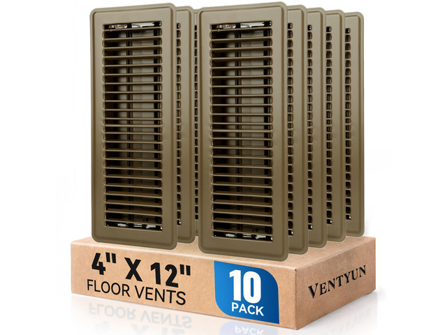 4' x 12' Floor Register Vent Covers 10-Pack, Brown Floor Vent Walkable Powder-Coated Metal Vent Covers with Adjustable Airflow, Curved Safe Edges...
