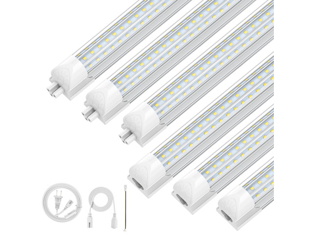 4FT LED Shop Lights, 50W 7500LM D Shape, ETL Listed 6 Pack 6500K Daylight White, plug-and-play T8 integrated design with clear cover and linkable...