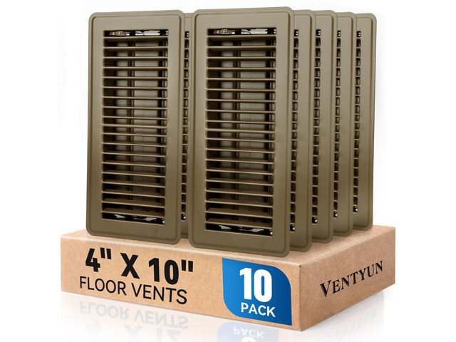 4' x 10' Floor Register Vent Covers 10-Pack, Brown Floor Vent Walkable Powder-Coated Metal Vent Covers with Adjustable Airflow, Curved Safe Edges...
