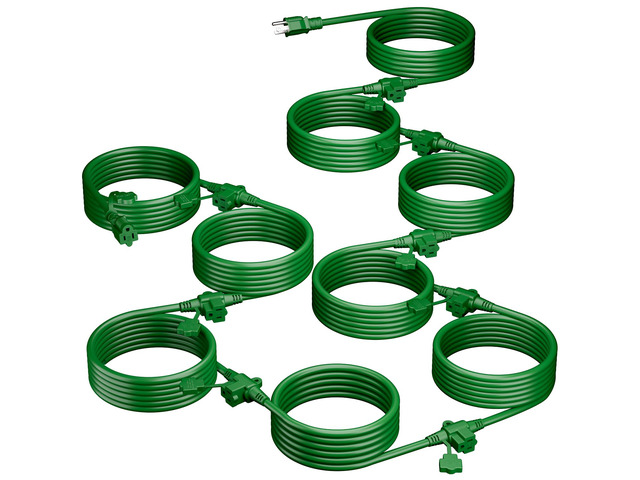 Outdoor Extension Cord 75 FT, Evenly Spaced 9 Outlets, Green 16/3 SJTW Weatherproof Multiple Outlets Wire, For Christmas Halloween Lights...