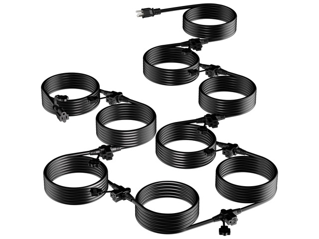 Outdoor Extension Cord 75 FT, Evenly Spaced 9 Outlets, Black 16/3 SJTW Weatherproof Multiple Outlets Wire, For Christmas Halloween Lights...