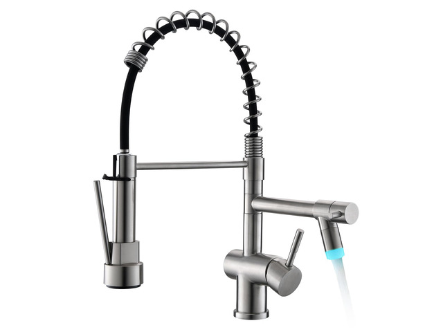 LED Kitchen Faucet with Pull Down Sprayer, Brushed Nickel Faucet for Kitchen Sink, Single Handle High Arc 304 Stainless Steel LED Commercial Bar...