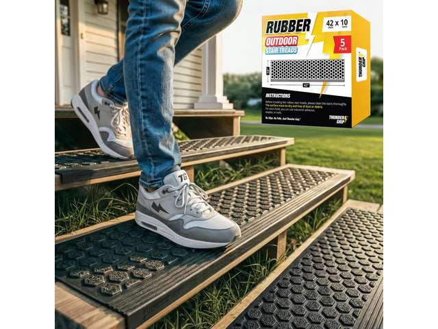 Rubber Stair Treads Outdoor 42' x 10' 5-Pack - Heavy-Duty Non-Slip Rubber Outdoor Stair Treads Non-Slip Weather Resistant, Exterior Rubber Mats for...