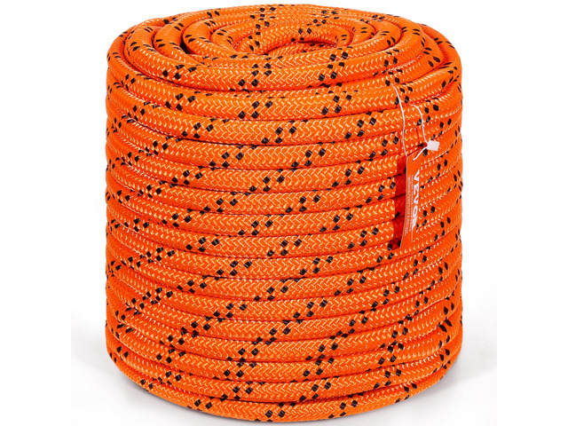 Double Braided Polyester Rope 3/4 in x 220 ft 24 Strands Orange/Black Arborist Rigging Rope for Rock Hiking Camping Swing Rappelling Rescue, 20000...
