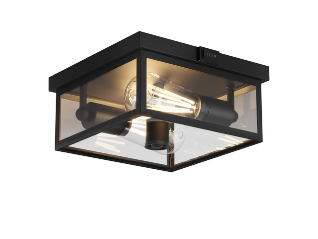 Outdoor Ceiling Light with Motion Sensor 12'', Flush Mount Porch Light, Exterior Light Fixture with Clear Glass, Dusk to Dawn 2-Light Fixture for...