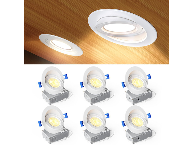 6 Pack 4 Inch LED Eyeball Gimbal Recessed Light, 5CCT Dimmable 360°+90° Rotatable, 10%-100% Dimmable, 2700K-5000K Selectable, 9W 900LM, 90+CRI,...