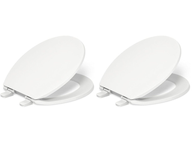 20111-0 Brevia, Slow Close Toilet Seat, Round Toilet Seat, Grip-Tight Bumpers Quick-Attach Hardware, White (Pack of 2)