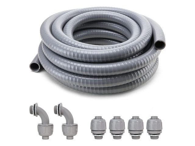 Liquid-Tight Conduit and Connector Kit,Flexible Non Metallic Liquid Tight Electrical Conduit,1-1/4inch25ft Electrical Conduit Kit,with4 Straight...