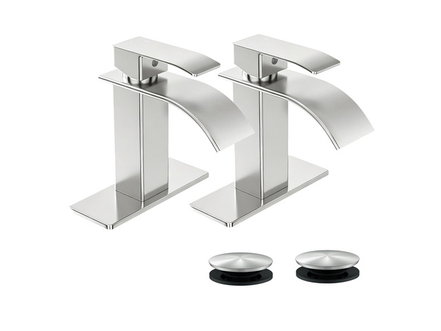 Waterfall Single Handle Bathroom Sink Faucet Brushed Nickel Vanity Faucet with Pop-up Drain, llaves para lavamanos de baño, Ceramic Valve, for 1 or...